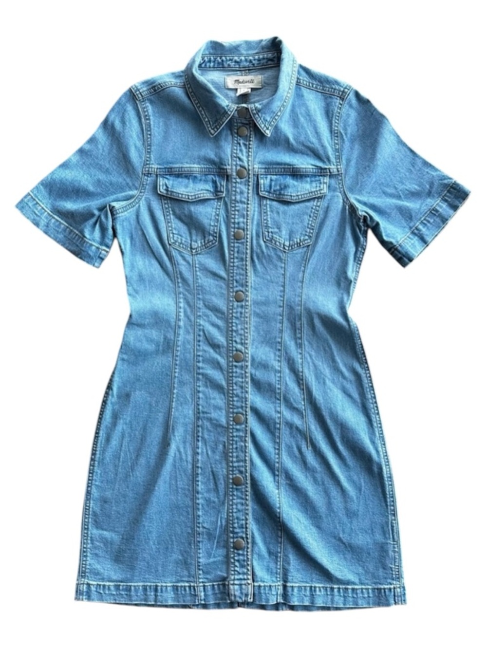 Madewell Denim Seamed Mini Shirtdress in Palermo Wash Light Blue Dress Casual